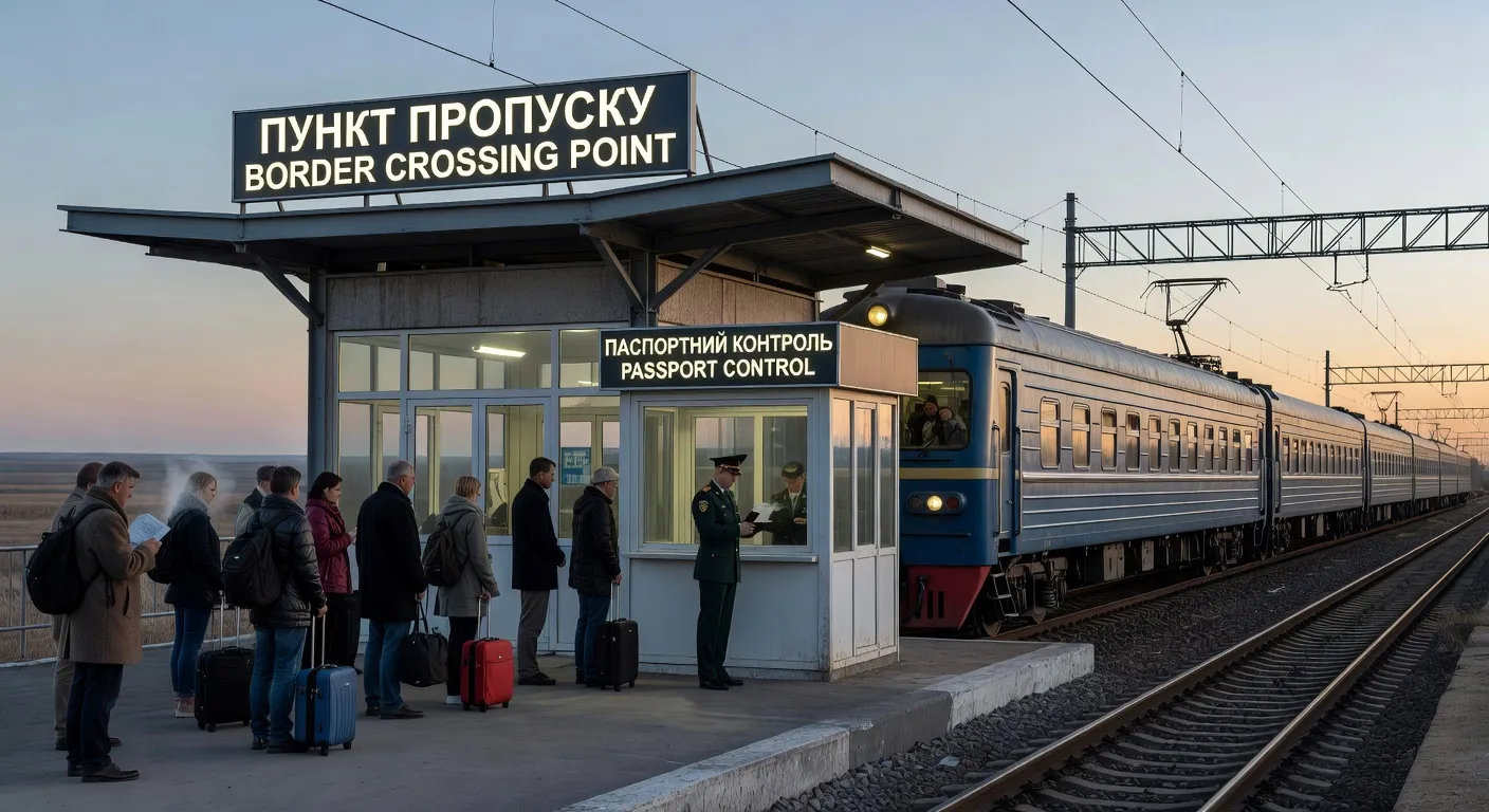 Gare internationale en Ukraine, passagers et trains, contrôle aux frontières